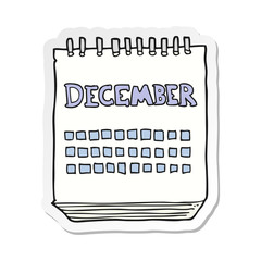 sticker of a cartoon calendar showing month of December