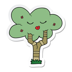 sticker of a cartoon tree with face