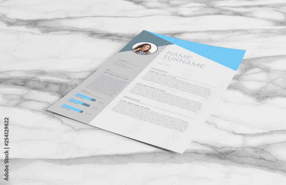 Fototapete mock up of a sheet of paper isolated on a background with shadow - 3d rendering