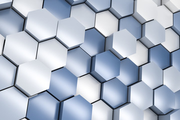 3d rendering, blue hexagon pillar