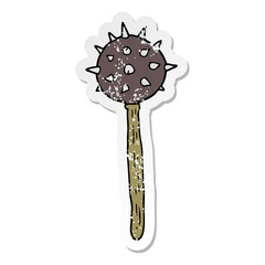 distressed sticker of a cartoon medieval mace