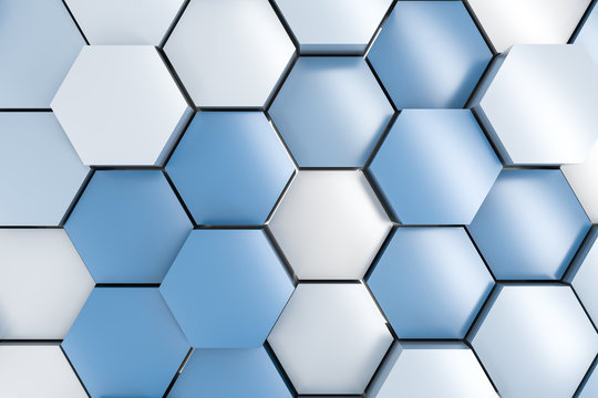 3d rendering, blue hexagon pillar © Vink Fan