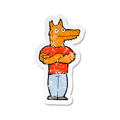 retro distressed sticker of a cartoon fox man