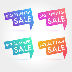 Seasonal Sale Vector labels. Winter, Spring, Summer and Autumn tags