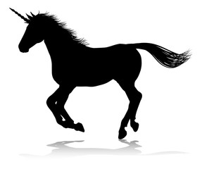 A unicorn silhouette mythical horned horse graphic