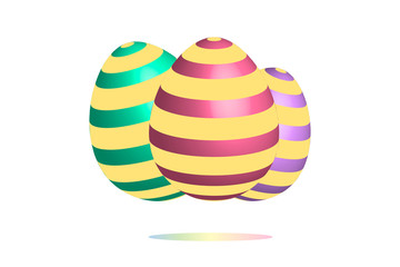 Set of different modern trendy striped 3D easter eggs with bright creative colors decor. White background. Editable vector EPS 10 illustration.  .