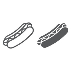 Hotdog line and glyph icon, food and meal, sausage sign, vector graphics, a linear pattern on a white background.