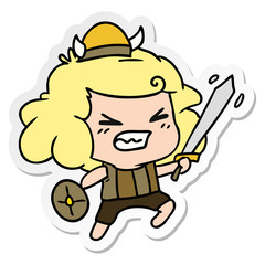 sticker cartoon of kawaii viking child