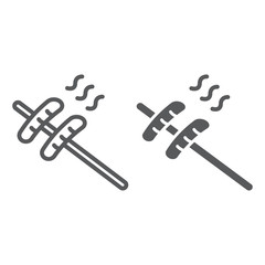 Sausage grilled line and glyph icon, food and bbq, meat sign, vector graphics, a linear pattern on a white background.