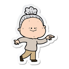 sticker of a cartoon happy old woman