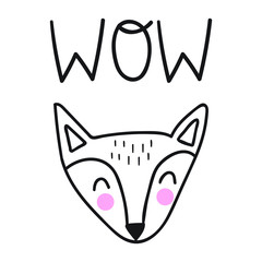 Fototapeta premium Cute fox say wow. Scandinavian, nordic style. Simple hand drawn vector illustration design. Best for nursery, childish textile, apparel, poster, postcard.
