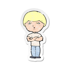 retro distressed sticker of a cartoon grumpy man