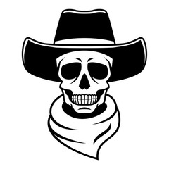 Skull in cowboy hat and bandana, Vector Illustration