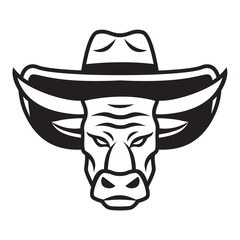 Bull head in cowboy hat, Vector Illustration