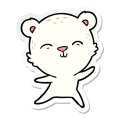 sticker of a happy cartoon polar bear dancing