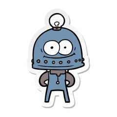 sticker of a happy carton robot with light bulb