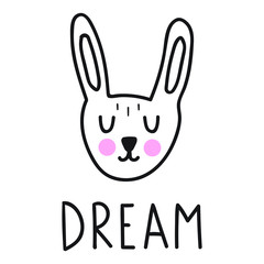 Cute rabbit. Scandinavian, nordic style. Simple hand drawn vector illustration design. Best for nursery, childish textile, apparel, poster, postcard.