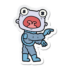 sticker of a cartoon weird alien communicating