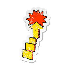 retro distressed sticker of a cartoon stepping up arrow