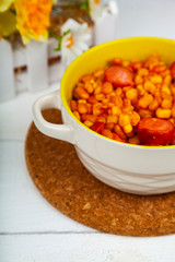 Hot dish with beans, corn and sausages