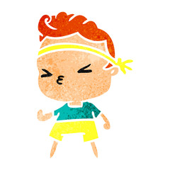 retro cartoon kawaii working out boy