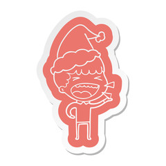 cartoon  sticker of a laughing man wearing santa hat