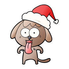 cute gradient cartoon of a dog wearing santa hat