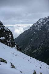 Naklejka na ściany i meble snow covered mountain tourist hiking trails