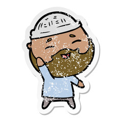 distressed sticker of a cartoon happy bearded man