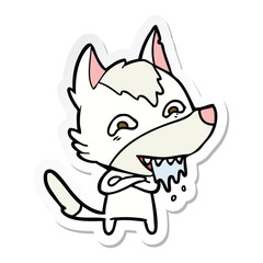 sticker of a cartoon hungry wolf