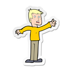 sticker of a cartoon worried man reaching