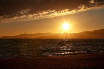 Sunset landscape on the Costa Brava in Spain, near the town Palamos