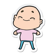 sticker of a happy cartoon bald man