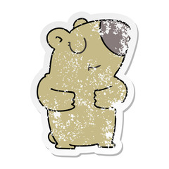 distressed sticker of a quirky hand drawn cartoon bear