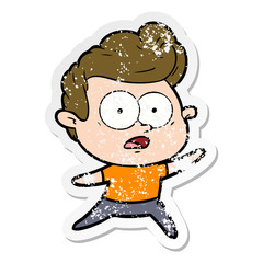 distressed sticker of a cartoon staring man