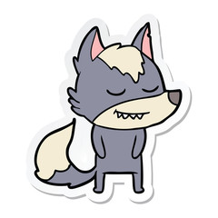 sticker of a friendly cartoon wolf