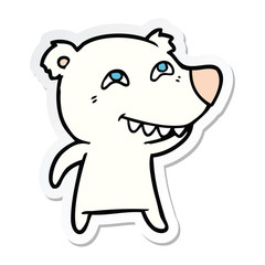 sticker of a cartoon polar bear showing teeth