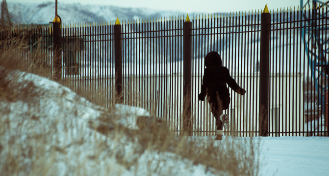Woman running in winter