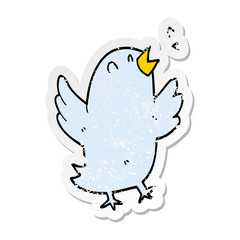 distressed sticker of a cartoon bird singing