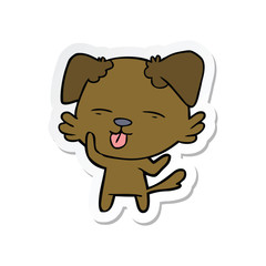 sticker of a cartoon dog sticking out tongue