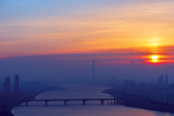 Sunrise of Seoul City,South Korea.dust Pm