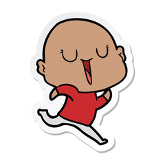 sticker of a happy cartoon bald man