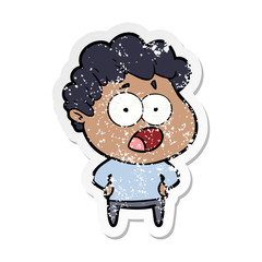 distressed sticker of a cartoon shocked man