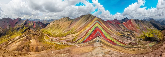 Wall murals Vinicunca Hiking scene in Vinicunca, Cusco Region, Peru.  Rainbow Mountain
