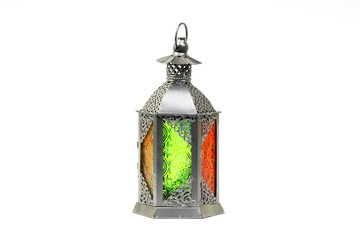 Ramadan lantern or Arabic decoration lamp isolated on white background. Selective focus