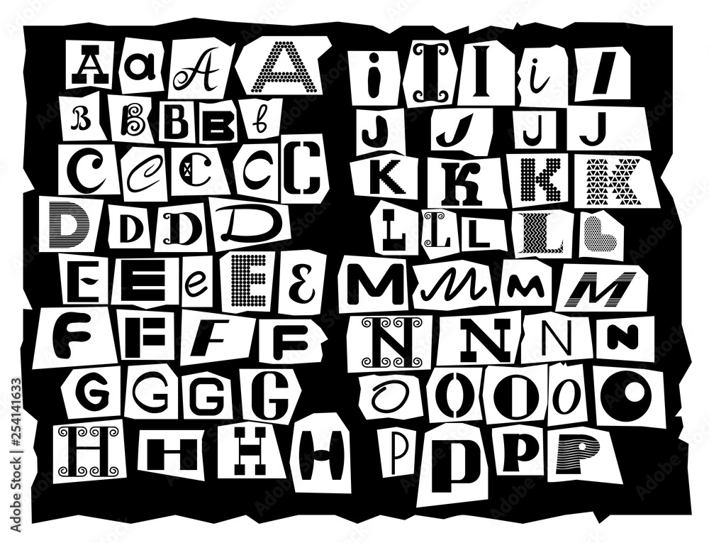 Fototapete latin alphabet, made up of letters of different sizes and shapes, is drawn in the style of inscripti