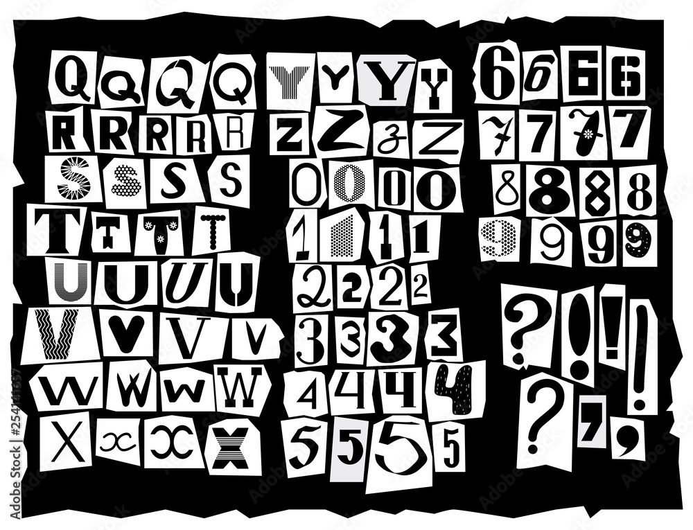 Poster latin alphabet, made up of letters of different sizes and shapes, is drawn in the style of inscripti