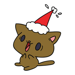 christmas cartoon of kawaii cat