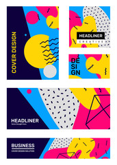 Vector set of creative bright retro abstract illustration with shape. Business abstraction, background with header.