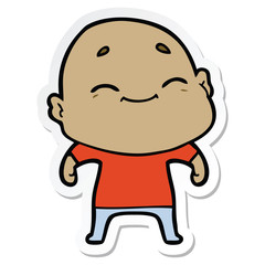 sticker of a happy cartoon bald man